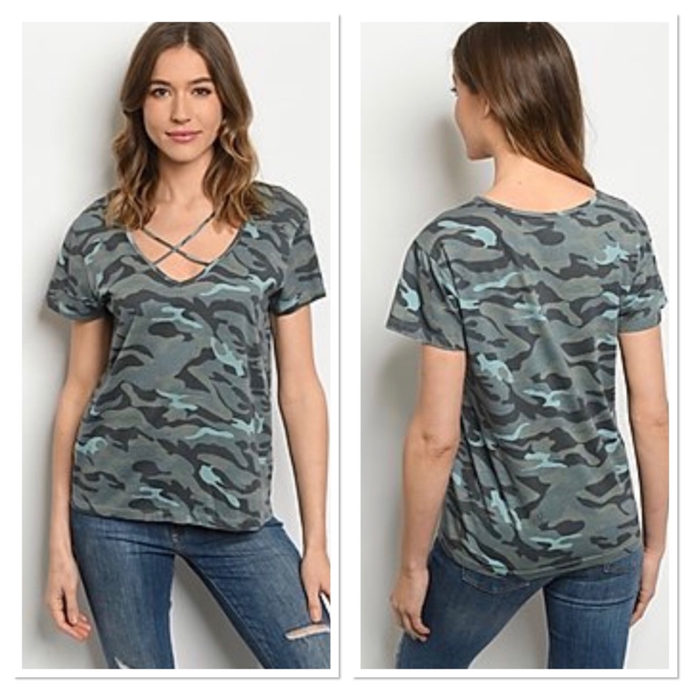Teal Camouflage Top